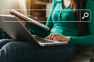 Naklejka premium Searching Browsing Internet Data Information Networking Concept with blank search bar.