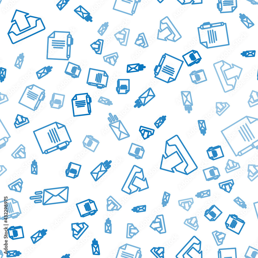 Poster set line express envelope, upload inbox and document and pen on seamless pattern. vector