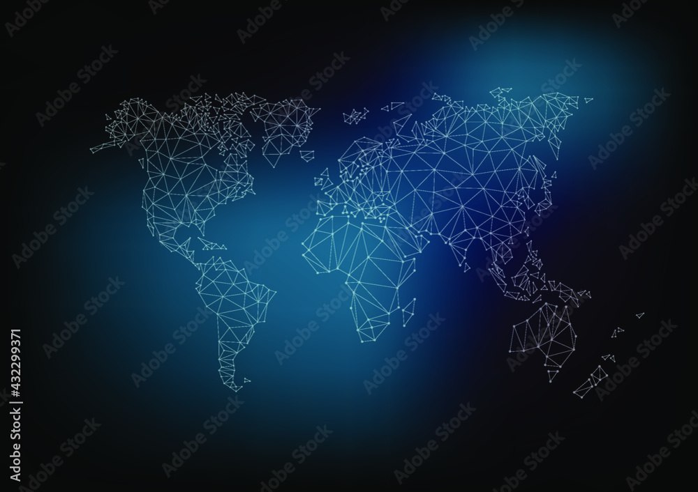 Poster Digital world map model in cross line pattern for computer display or digital media.