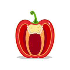 Red bell pepper in the cut. Half bell pepper. Healthy nutrition. Vector illustration of vegetables.