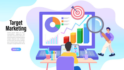 Business development. Arrow that shows statistic. Analytical service and business promotion concept. Positive trading results and achieving success. Vector illustration