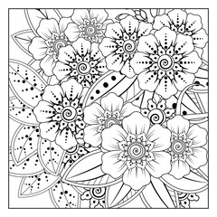 Set of Mehndi flower with frame in shape of heart. Mehndi flower for henna, mehndi, tattoo, decoration. decorative ornament in ethnic oriental style. doodle ornament. coloring book page.