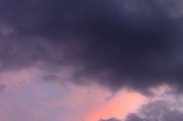 Abstract background of cloudy sunset sky blue hour.