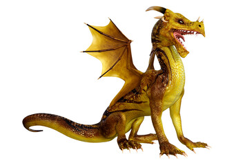 3D Rendering Fairy Tale Dragon on White