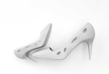 3D Render Stylish classic women's Shoes in high hills on a Color Background.