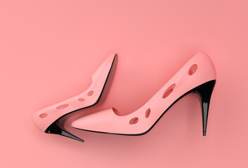 Fototapeta premium 3D Render Stylish classic women's Shoes in high hills on a Color Background.