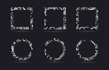 Set of liquid marble or smoke frames. Abstract vector design elements.