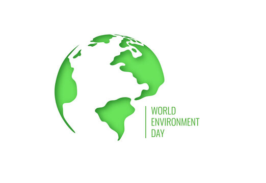 World Environment Day Banner. Eco Concept. Green World Map on Papercut style. Vector illustration