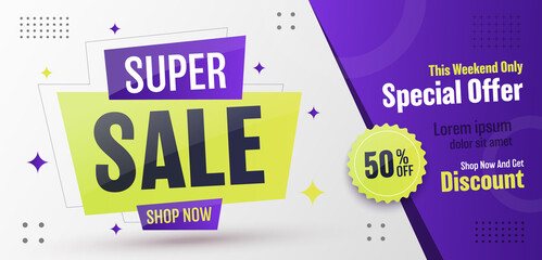 Super Sale Banner Template Design. Discount Banner Vector illustration. Special Offer Promotion