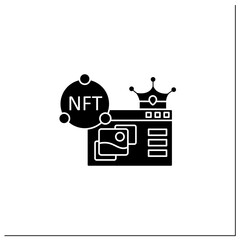 NFT supermarket glyph icon.Ability to buy non fungible tokens. Unique digital assets market. Assets exist in their own cryptosystems.Filled flat sign. Isolated silhouette vector illustration
