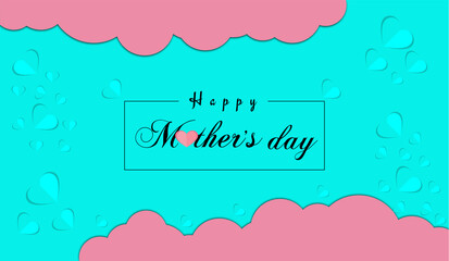 Happy Mothers Day banner. Holiday background heart made of pink and red Origami Hearts on soft pink background