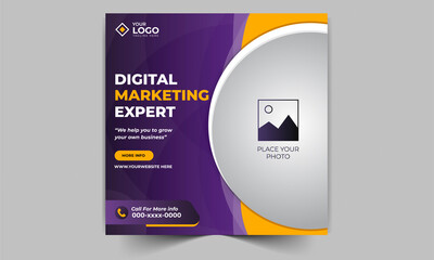 Modern Digital marketing expert social media post layout design. Abstract professional  colorful square web banner template design.