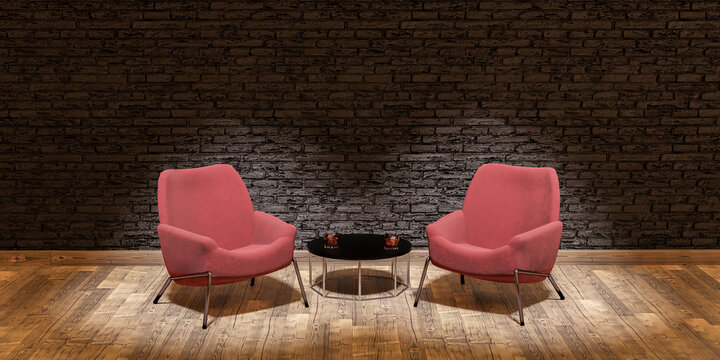 stage with sofas and spotlights in concept of debate, talk or interview