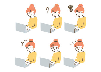 パソコンを使う女性_セット