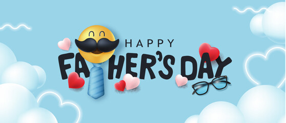 Happy Fathers Day banner background with mustache smiley 