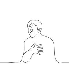 man at the moment of heart attack - one line drawing. the man grabbed his chest and opened his mouth wide. shock, panic, heart attack concept
