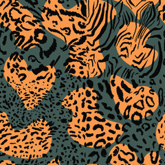 Seamless abstraction illustration. Tiger cheetah texture with African style abstraction for printing packaging, cards, designers, clothes, interior, icon, logo