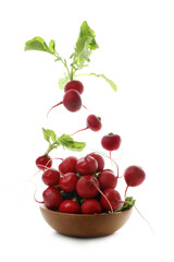 Bowl with red radish isolated on white background