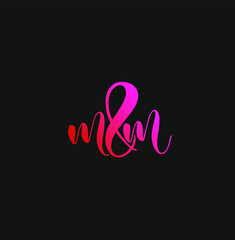 'M and M' company initial letters monogram with pink color. 'M and M' pink logo vector on black background.