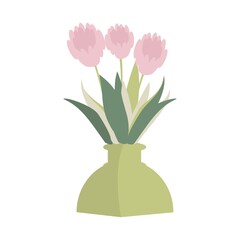 Flowers in vase Pink protea Flat isolated illustration