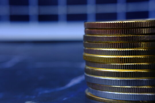 Stack of cryptocurrency bitcoin, ethereum, zcoin, monero, dash, and ripple, Digital currency money concept