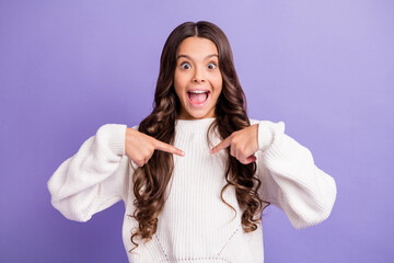 Photo of young beautiful smiling excited crazy happy girl point finger at herself victory isolated...