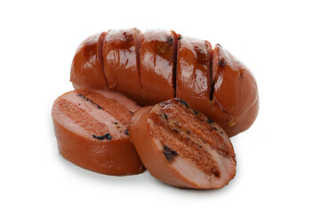 Delicious grilled sausage isolated on white background