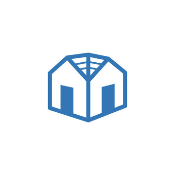 blue house logo icon with 2d perspective