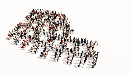 Concept conceptual large community of people forming the  colloseum icon. 3d illustration metaphor for travel, history and culture, tourism and vacation