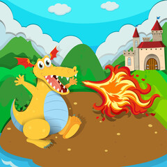 A cute dragon cartoon character in scene