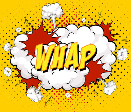 WHAP text on comic cloud explosion on yellow background