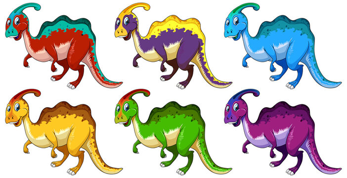 Set of Parasaurus dinosaur cartoon character