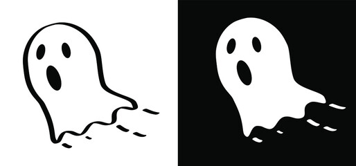 Slogan boo with eyeballs and no smiling face. Happy halloween party on 31 october fest. Ghosts pictogram. Flat vector ghost sign. Cartoon spook seamless pattern. Zombie, monster, spooky symbol.