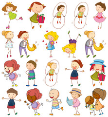Set of different doodle kids cartoon character