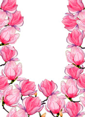 Magnolia hand drawn flowers watercolor frame design
