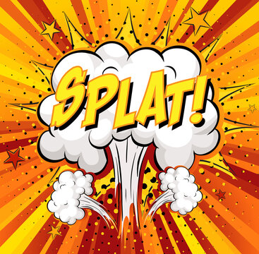 SPLAT text on comic cloud explosion on rays background