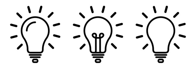 Light Bulb line icon vector, isolated on white background. Idea sign, solution, thinking concept. Lighting Electric lamp. Electricity, shine. Vector Illustration eps 10