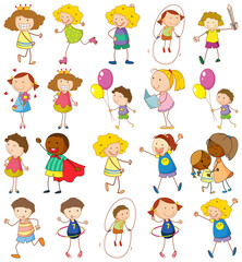 Set of different doodle kids cartoon character