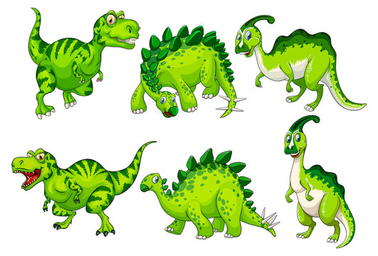 Set of green dinosaur cartoon character