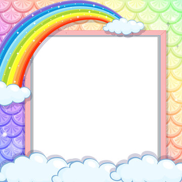 Blank banner on rainbow fish scales background with rainbow