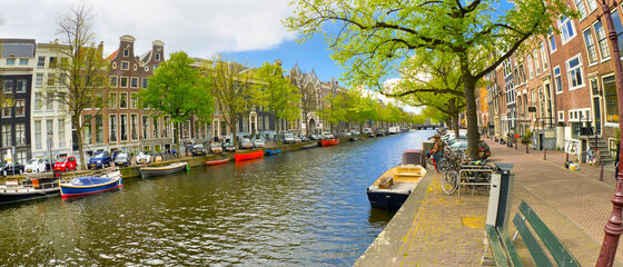 Fototapeta premium Urban Canal, Street Scene, Amsterdam,Holland, Netherlands, Europe