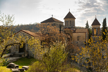 Obraz premium Picturesque view of Motsameta monastery near Kutaisi in Georgia at spring