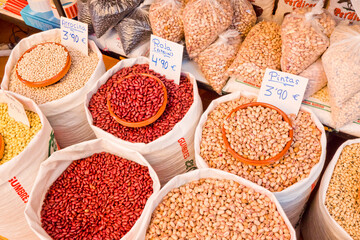 Beans, Legumes, Food Shop, Street Market, La Alberca, Salamanca, Castilla y León, Spain, Europe