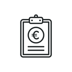 Euro currency sign on a clipboard. Financial report icon line style isolated on white background. Vector illustration