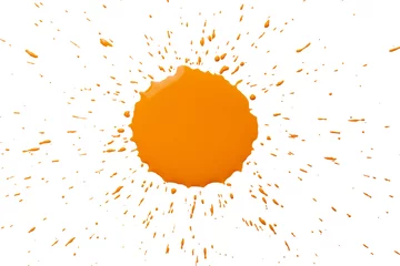 Gordijnen Orange paint splashes on white background, top view © New Africa