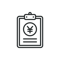 Yuan currency sign on a clipboard. Financial report icon line style isolated on white background. Vector illustration
