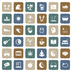 Siesta Icons. Grunge Color Flat Design. Vector Illustration.