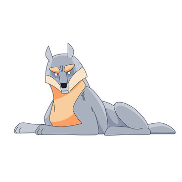 Wolf lying down. Cartoon vector flat style illustration isolated on a white background