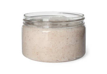 Body scrub in jar isolated on white