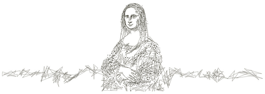 Mona Lisa - Gioconda by Leonardo da Vinci. illustration on the white background, abstract vector 3d. Digital polygonal low poly mesh illustration